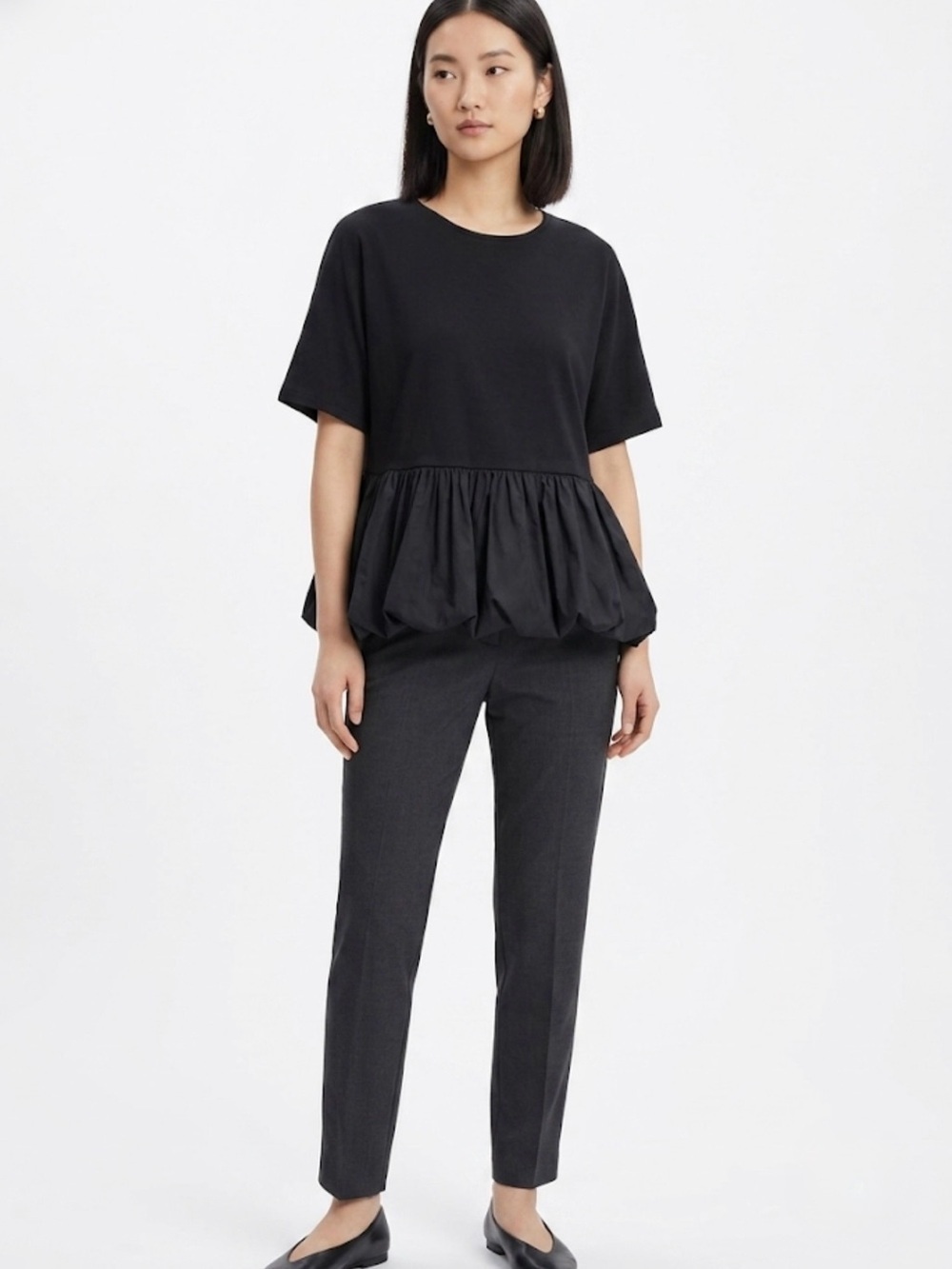 Marc New York Andrew Marc Mixed Media Bubble Hem Peplum Top - Black, Size M
